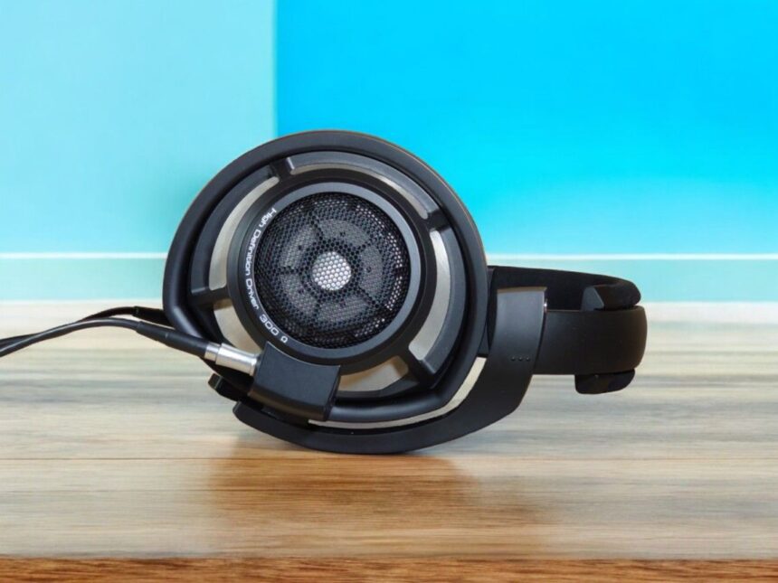 Sennheiser HD 800 S headphones with Dark Side of the Moon vinyl record